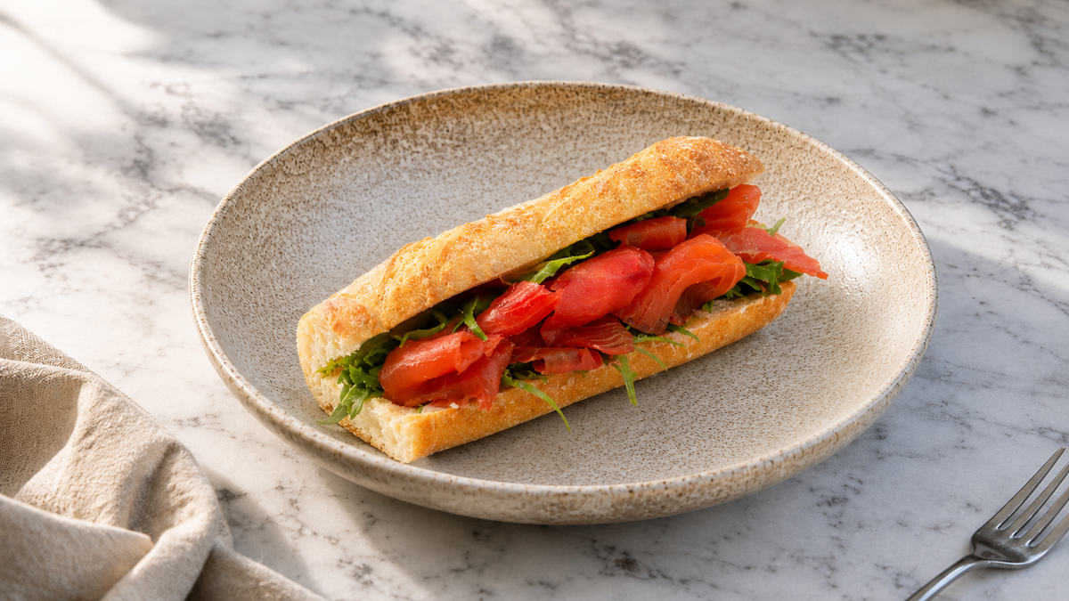 Beetroot & Orange Smoked Salmon Baguette