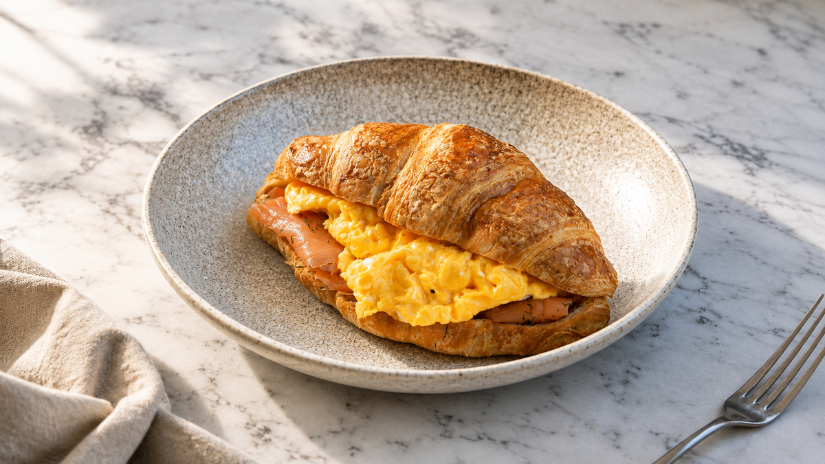 Dill Smoked Salmon Croissant with Scrambled Eggs