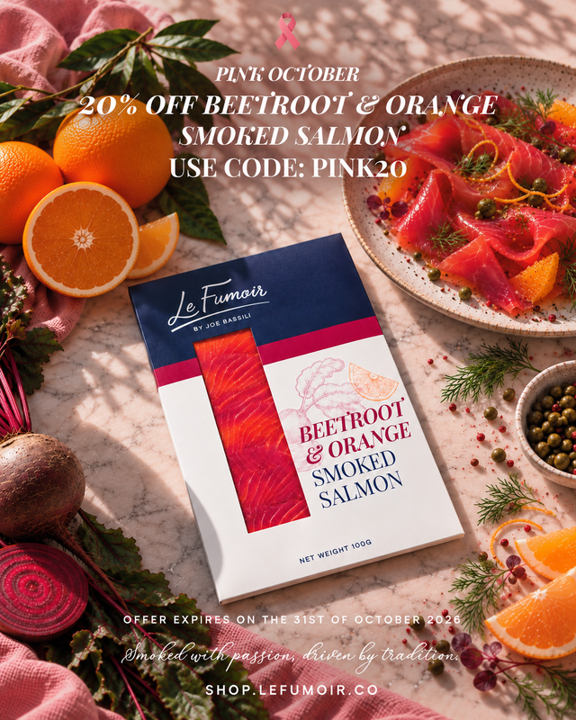Le Fumoir Beetroot & Orange Smoked Salmon available with 20% off for Pink October 2026.
