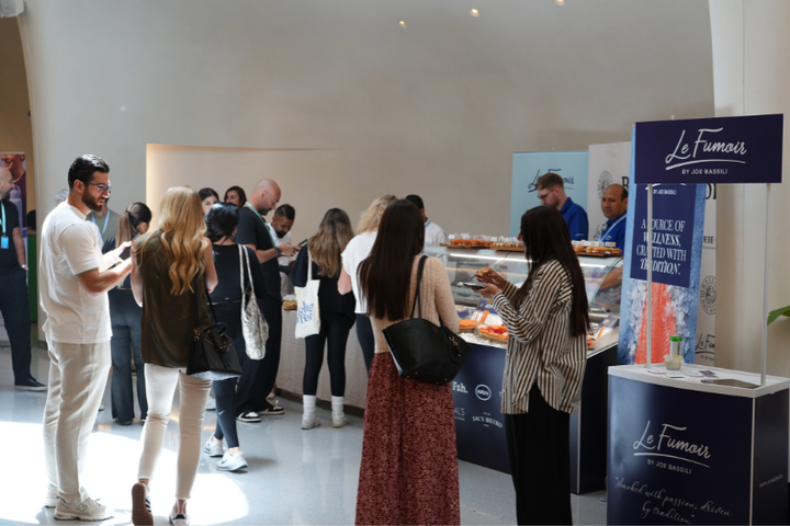 Le Fumoir smoked salmon canapes served at a wellness event with Breasy at Museum of the Future in Dubai.
